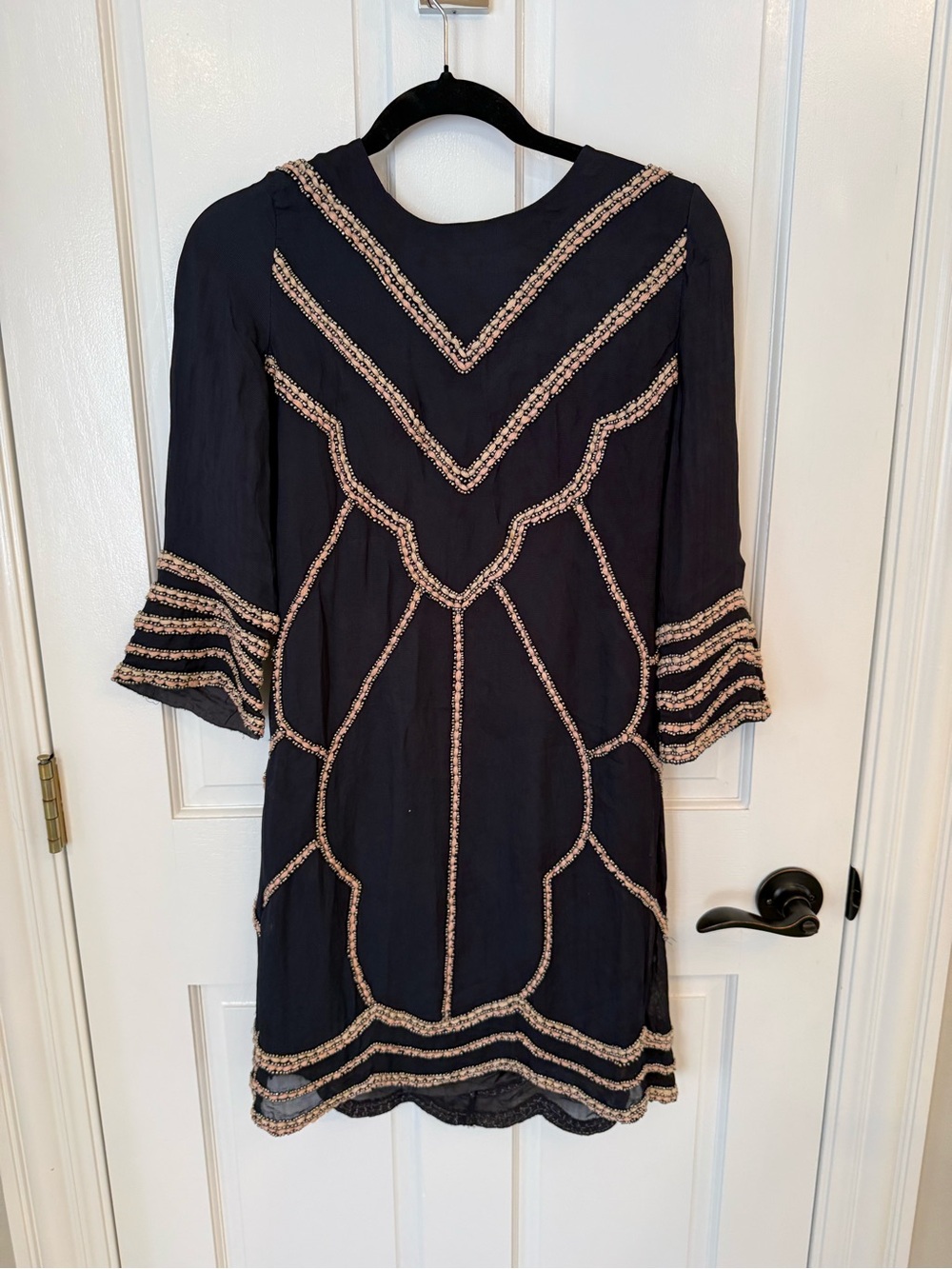 Intropia Black Embellished Three-Quarter Sleeve Shift Dress